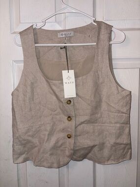 Wayf Neutral Beige Linen-Blend Button Vest